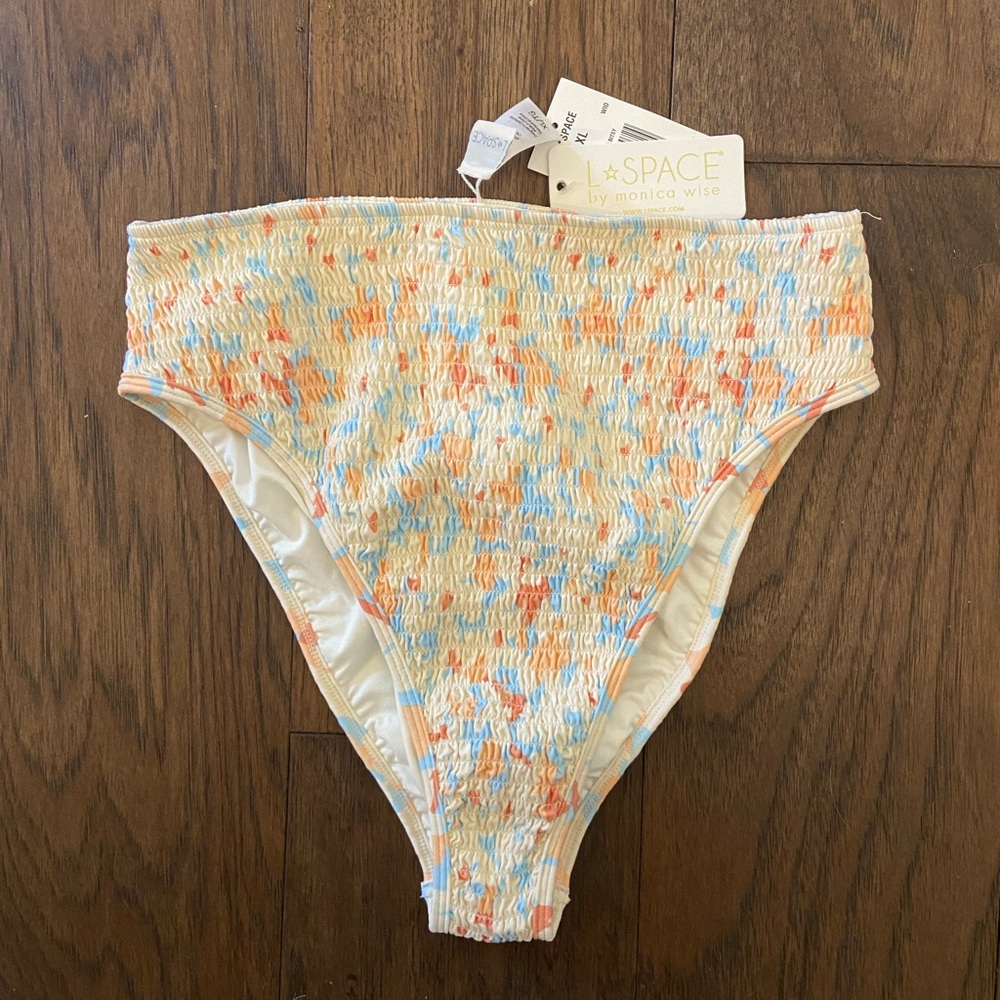 L*Space Textured High-Waisted Bikini Bottom - Orange and Blue